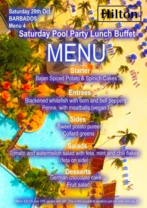 Menu 4 80s & Rare Groove Pool Party Lunch Buffet Sat 29th Oct copy